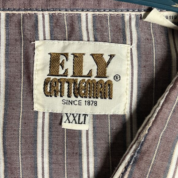 Ely Cattleman Mens 2XLT Tall Man Gray Striped Western Pearl Snap Long Sleeve - Picture 3 of 7